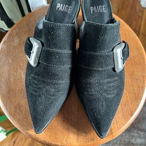 PAIGE Black Western Suede Mules with Silver Buckle 8